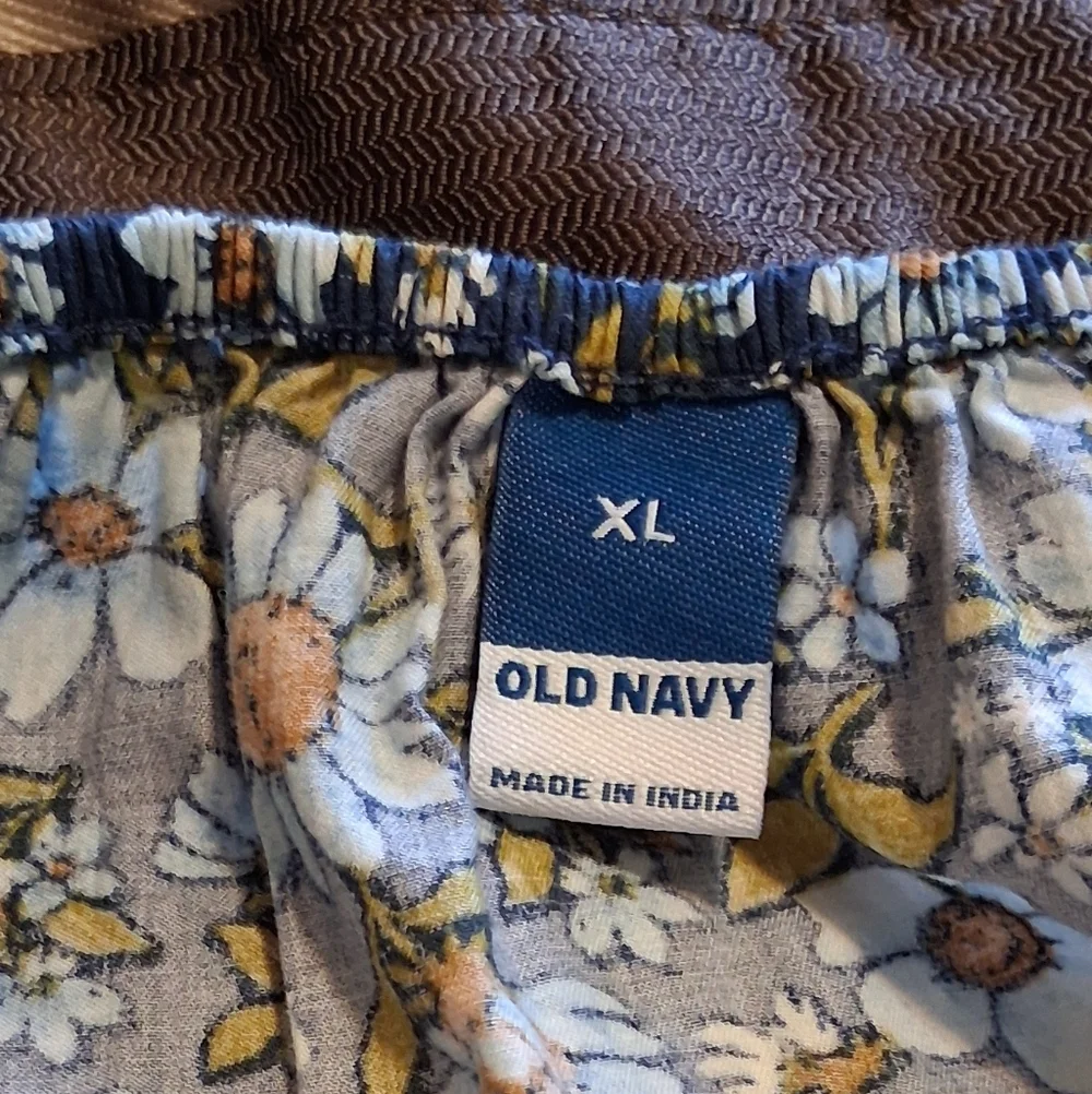Old‎ Navy Smocked Vneck Peplum Peasant Blue Floral Puff Sleeve Boho SzXL
